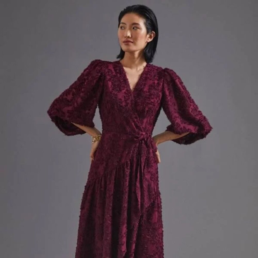 Rosa Floral Wrap Maxi Dress in Wine